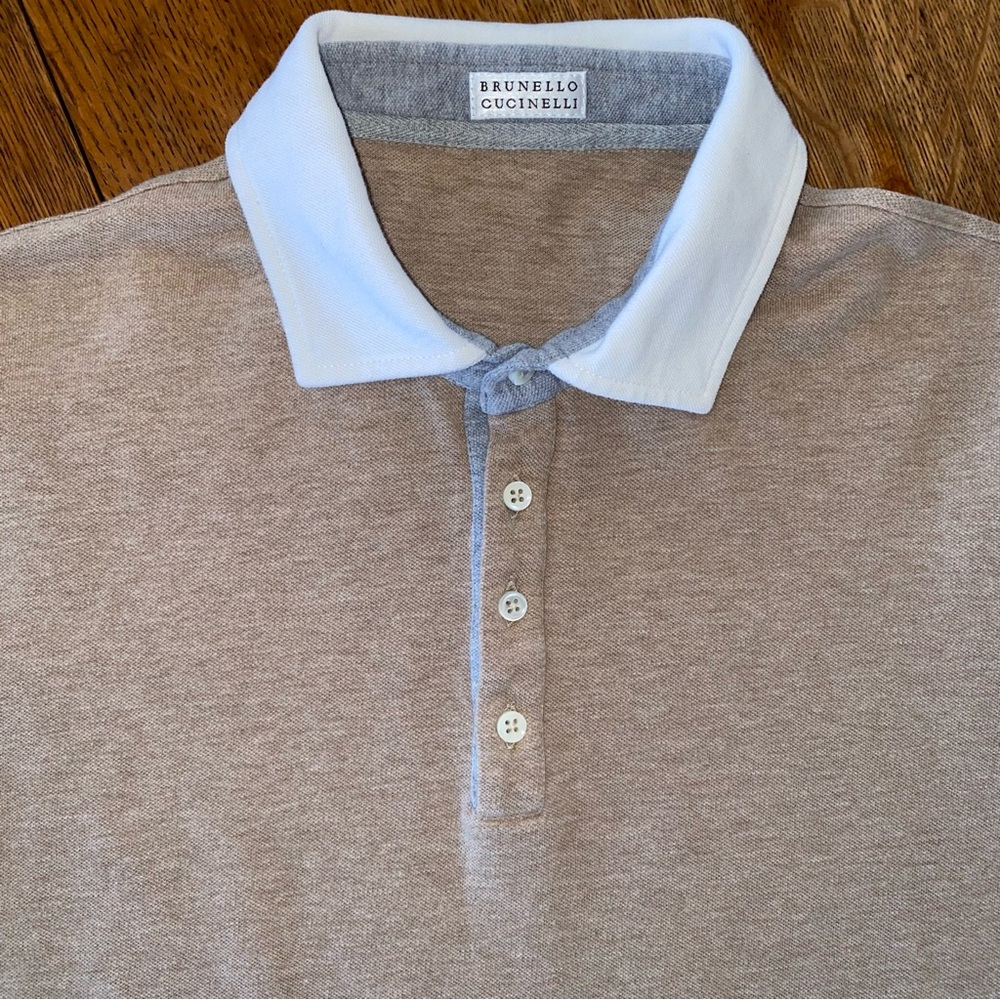 Brunello Cucinelli Beige Long Sleeve Polo Shirt - Picture 3 of 14